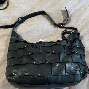 B. Makowsky Black Leather Studded Shoulder Bag